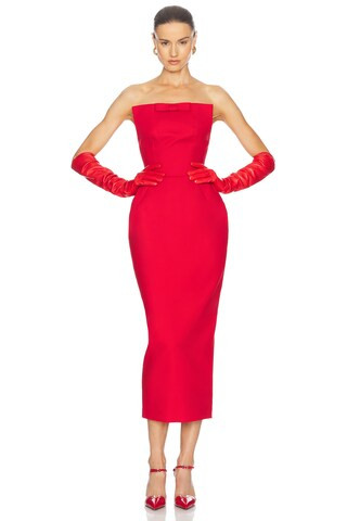 Helsa The S Curve Dress With Bow in Lipstick Red | FWRD | FWRD 