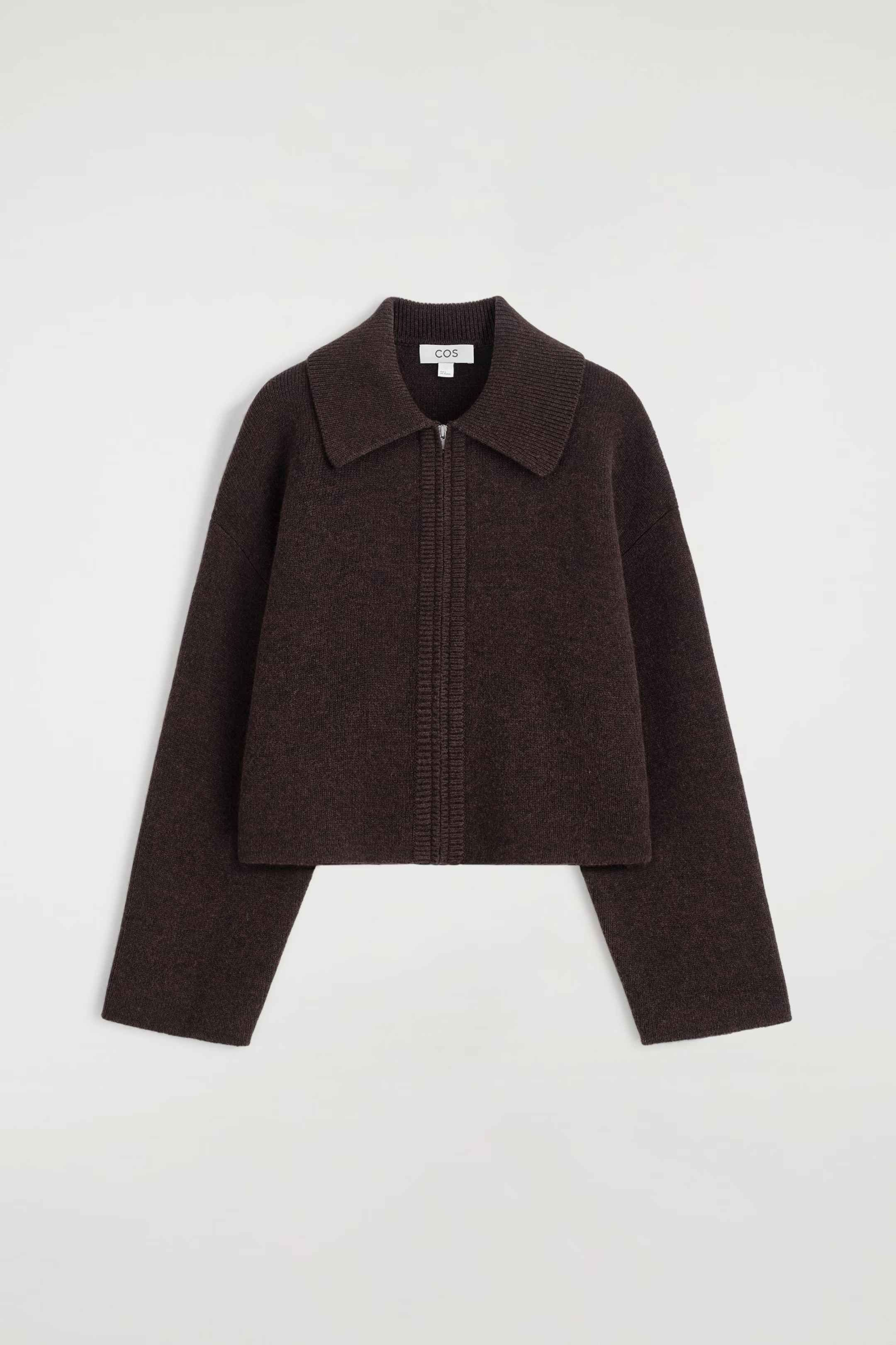 CROPPED KNITTED MERINO WOOL JACKET - DARK-BROWN MÉLANGE | COS US | COS (US)
