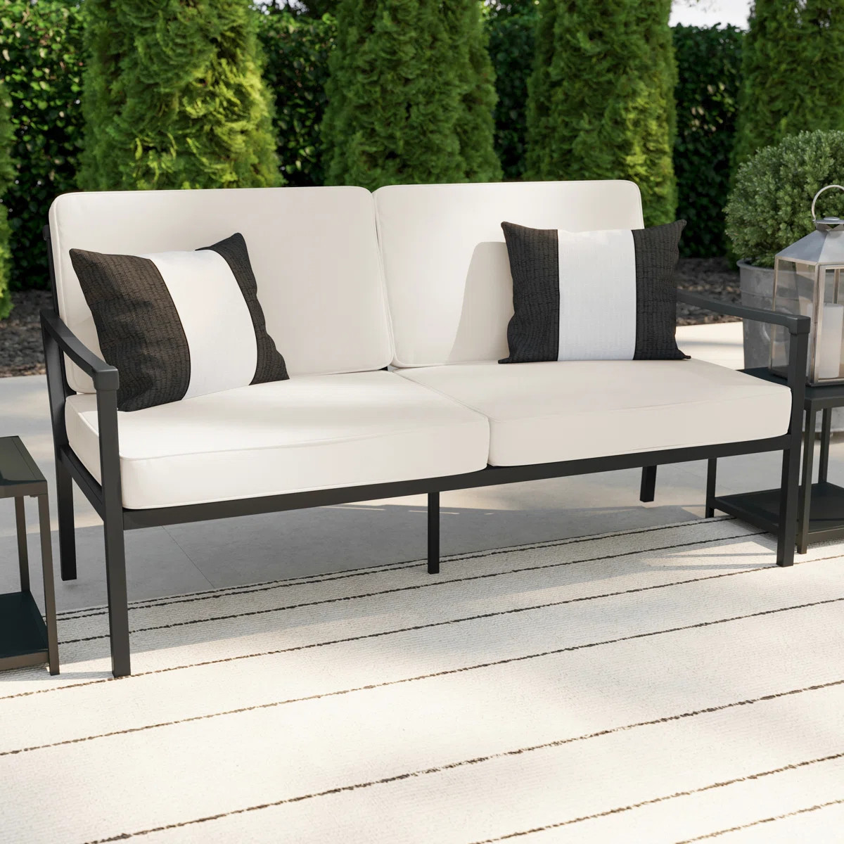 Martha Stewart Lily Pond All-Weather Steel Frame Patio Loveseat With Cushions | Wayfair North America