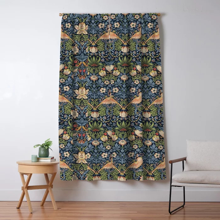 William Morris Vintage Strawberry Thief Tudor Blue Curtain | Society6