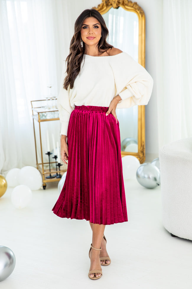 Message In A Bottle Burgundy Velvet Midi Skirt | Pink Lily