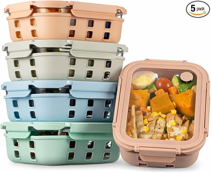 GENICOOK 4.4 Cup Glass Food Storage Containers, 5-Pack – Airtight Meal Prep Containers with Non... | Amazon (US)