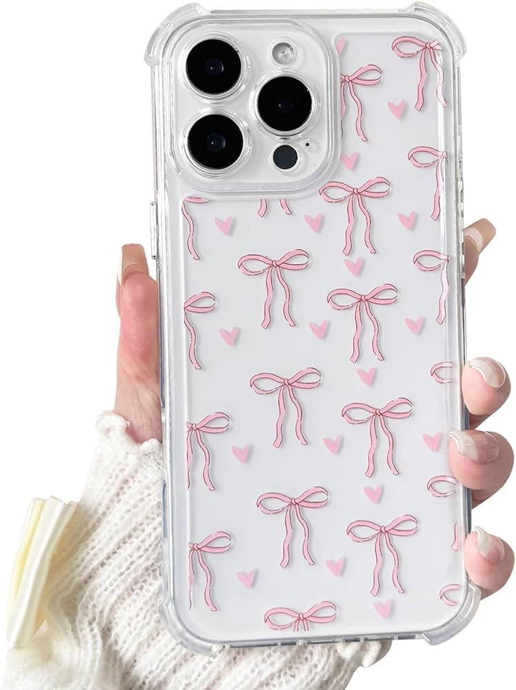 Compatible for iPhone 16 Pro Max Case Clear Cute Bowknot Heart with Four Corners Shockproof Desig... | Amazon (US)