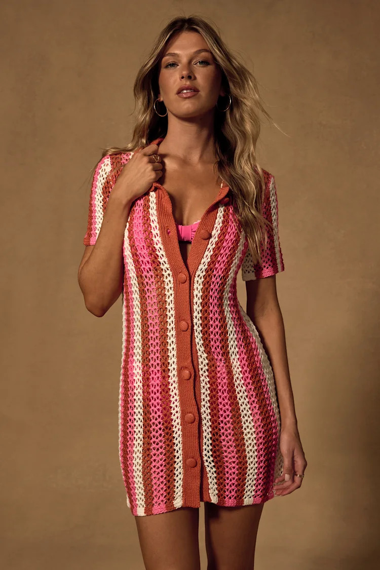 Skylar Pink Multi Striped Crochet Swim Cover-Up | Lulus