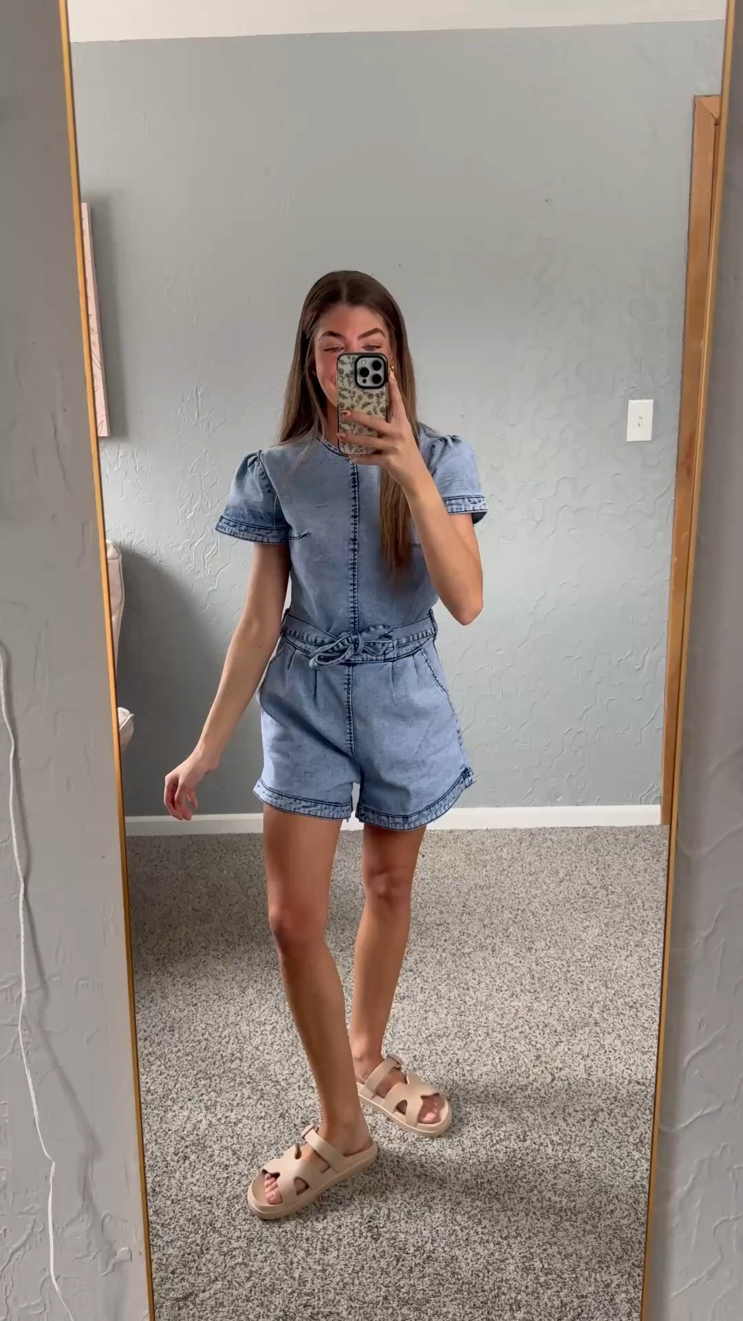 Simple Outfit. OOTD. Denim Romper. Trending. Puff Sleeve. Summer Look. Spring Transitional. Casual Clothing. One Piece. Country Concert. Music Festival  

#LTKStyleTip #LTKPetite #LTKFindsUnder100