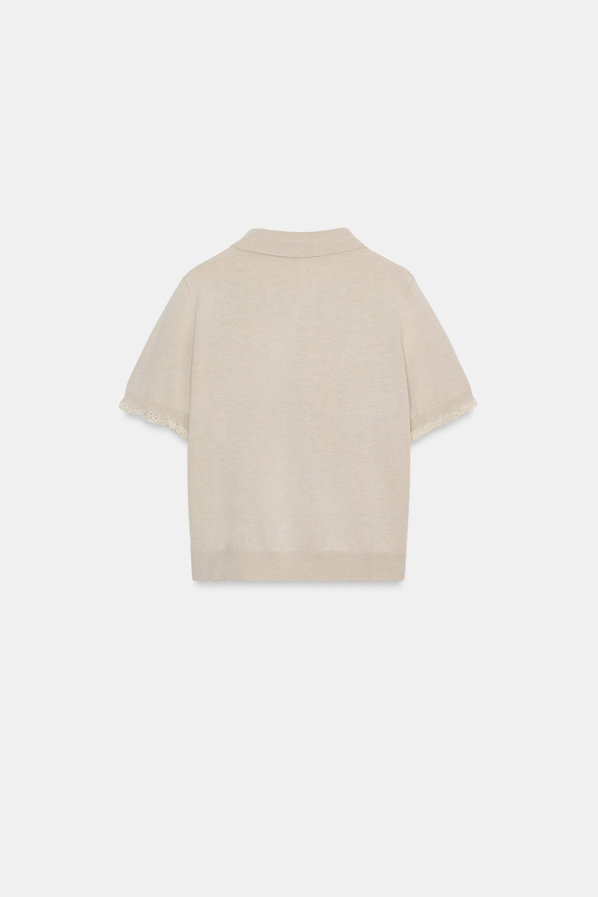 SHORT SLEEVE KNIT JACKET WITH LACE TRIM | Zara Canada