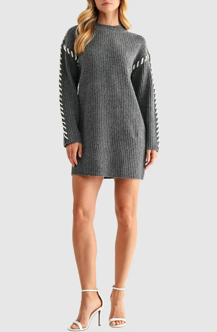 Contrast Whipstitch Long Sleeve Mini Sweater Dress | Nordstrom
