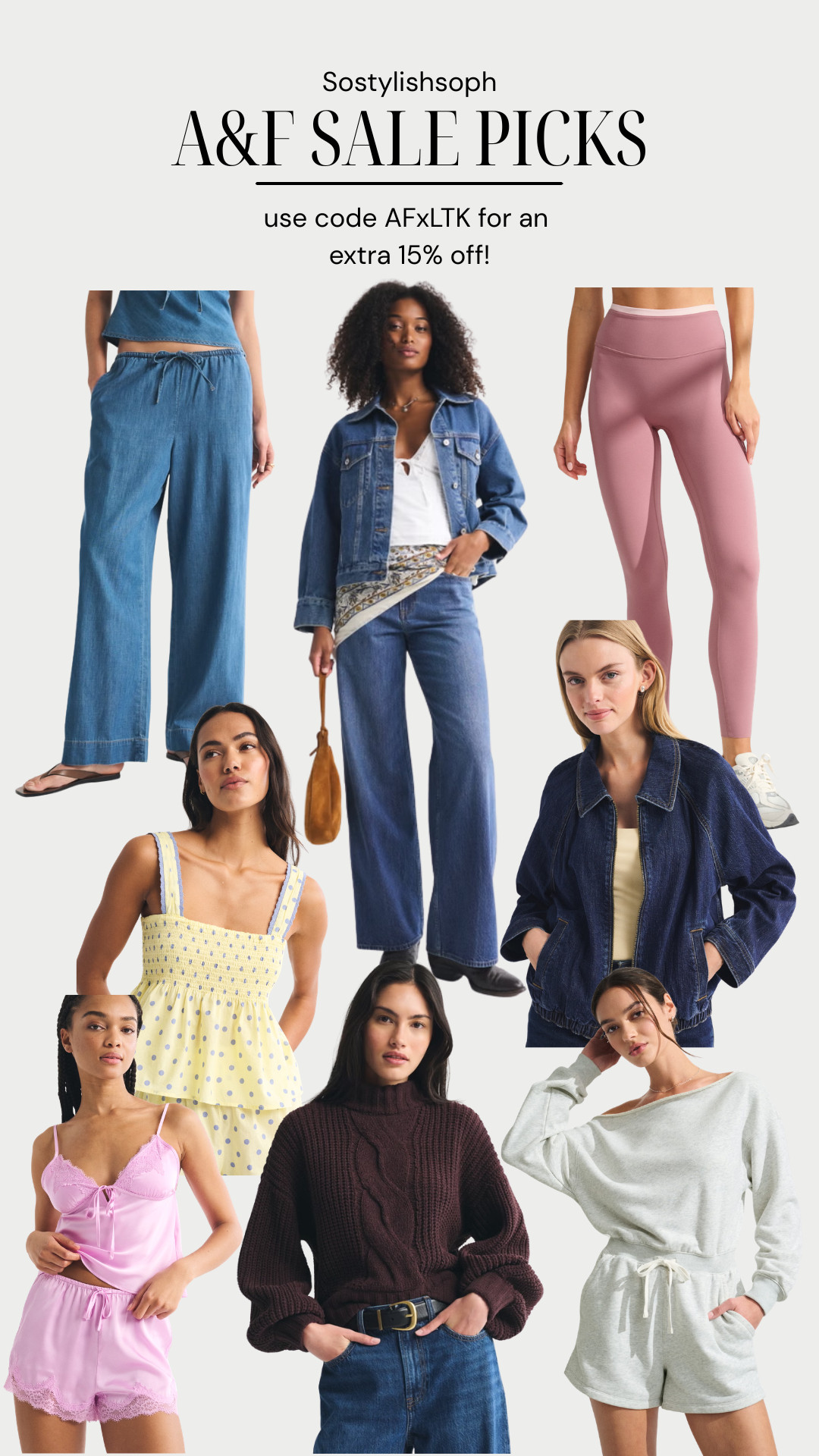 Shop my favourites in the Abercrombie sale! Today is the last day of 20-40% off EVERYTHING! Don't forget to use code AFXLTK for an extra 15% off.
LTK Denim, Gymwear, Sleep, PJs, Denim Bomber, Spring colours 

 #LTKspring #LTKeurope #LTKjeans