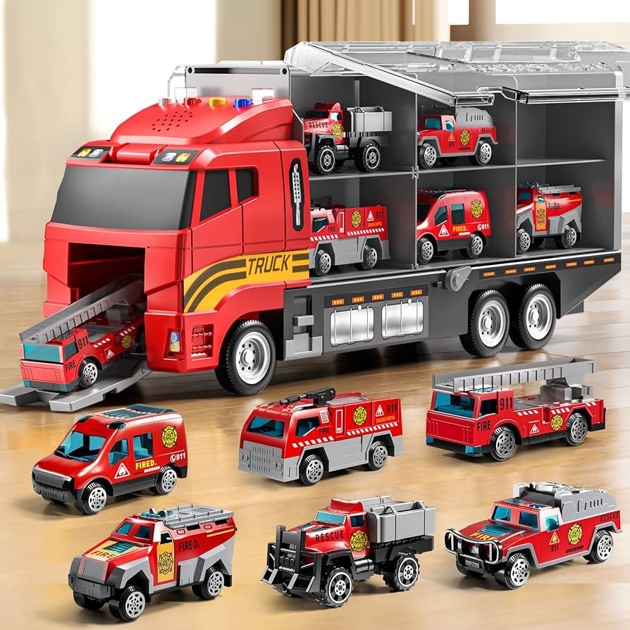 Toddler Boys Toys for 3-5 Years Old, Fire Truck Vehicle Set with Play Mat and Die-Cast Toy Car, T... | Amazon (US)