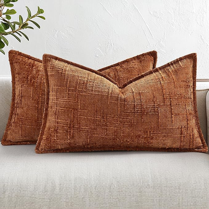 decorUhome Chenille Decorative Throw Pillow Covers 12x20 Set of 2, Rust | Amazon (US)