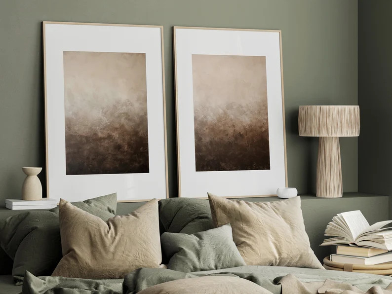 Earthy Abstract Texture Wall Art, Dark Brown Set of 2, Moody Brush Strokes Wall Art, Neutral Deco... | Etsy (US)