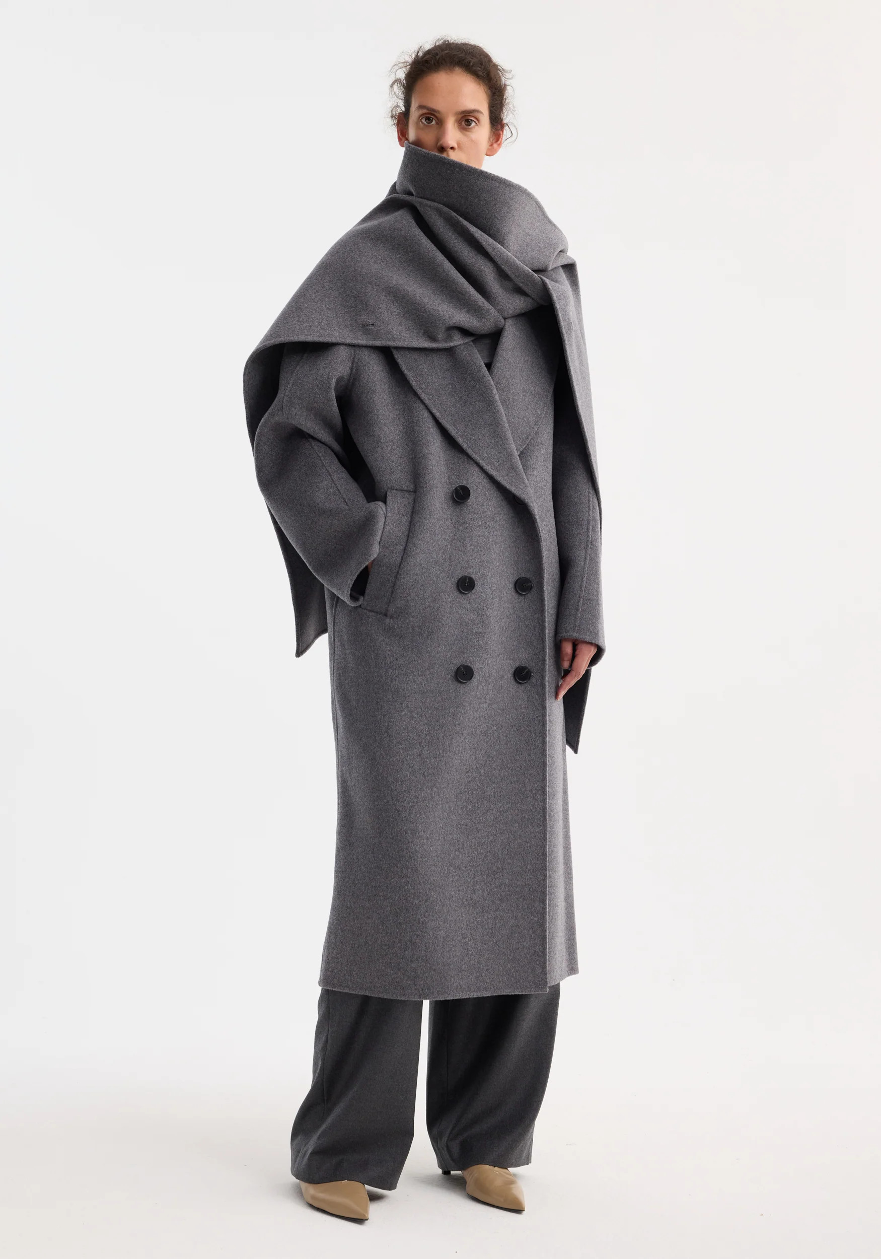 signature double-faced scarf coat | mid grey melange | Rohe