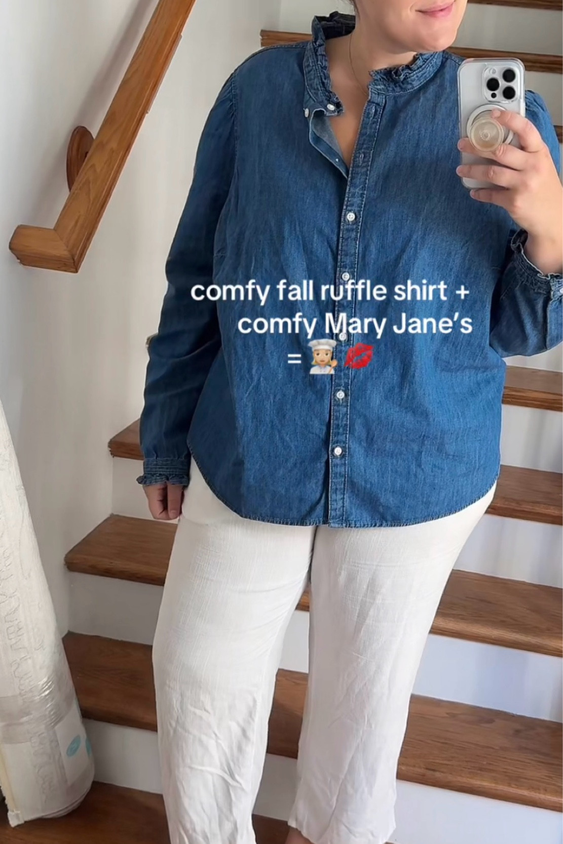 Gorgeous soft denim ruffle collar and cuff button down 

#LTKMidsize #LTKSeasonal #LTKPlusSize