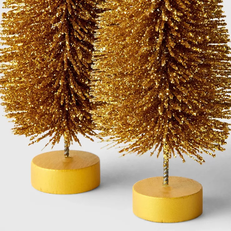 2pc 6" Decorative Bottle Brush Tree Set Warm Gold - Wondershop™ | Target
