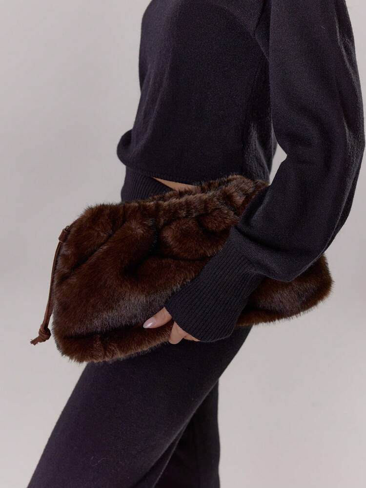 MUSERA Ladies,Women Clutches, Drawstring Clutch,Suede,Fashionable, Elegant, Simple, Personalized, Versatile, Classic, For Commute, Office,Date, Daily,Shopping, Afternoon Tea | SHEIN