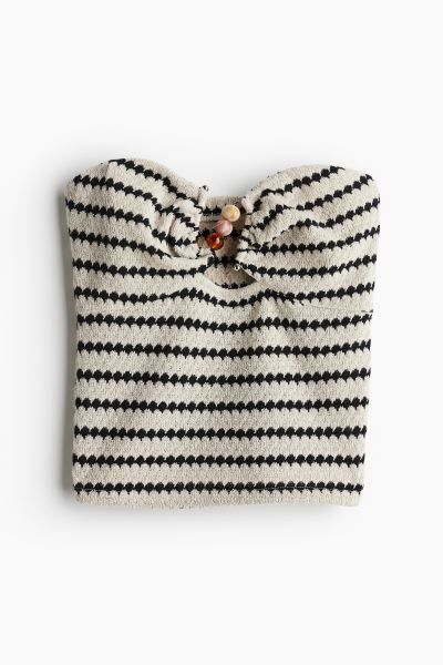 Bead-detail textured-knit tube top - Cream/Striped - Ladies | H&M GB | H&M (UK, MY, IN, SG, PH, TW, HK)
