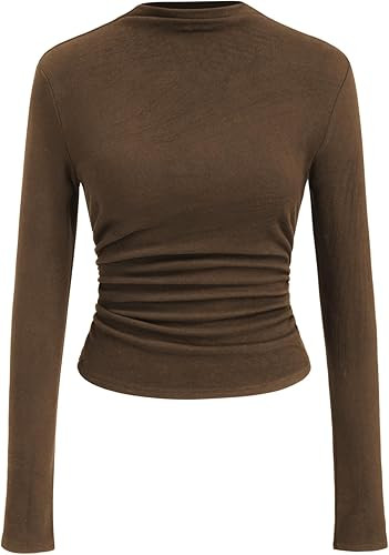 CIDER Mock Neck Tops for Women Thermal Shirts Long Sleeve Ruched Going Out Tops Basic Tee Slim Fi... | Amazon (US)