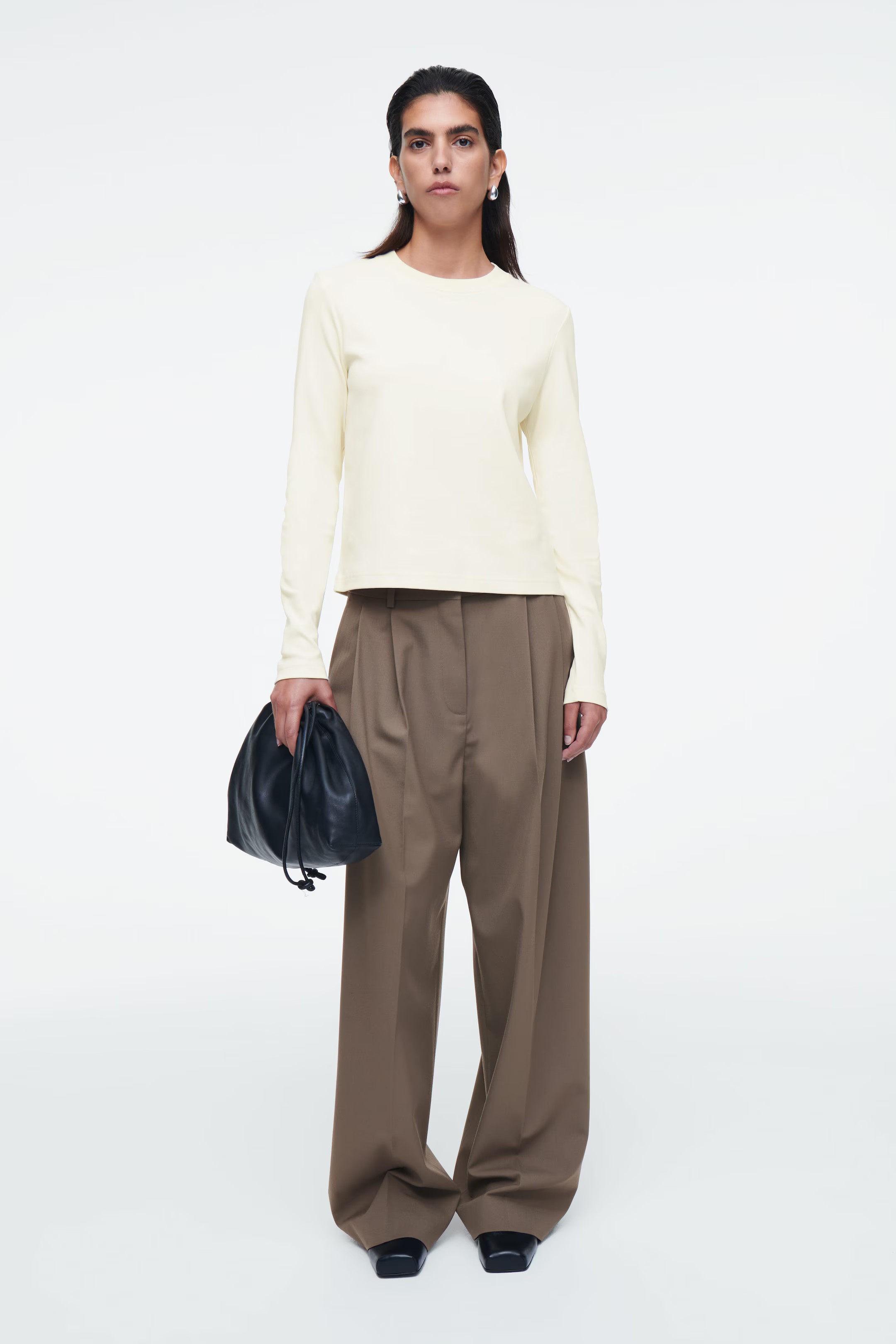 CLEAN CUT REGULAR LONG-SLEEVED T-SHIRT - BEIGE / UNDYED | COS (AU)