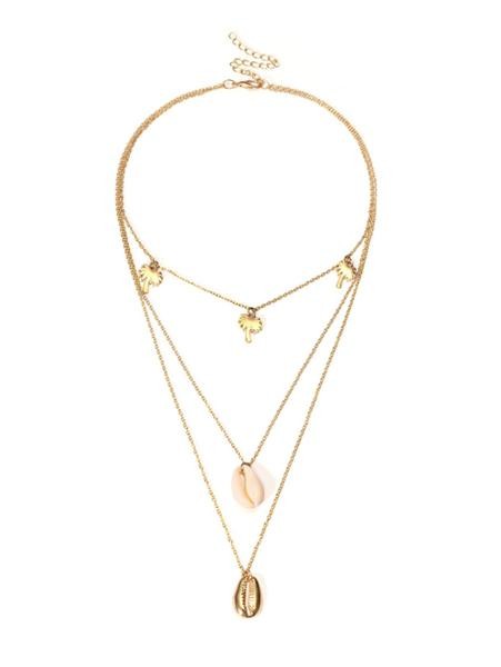 'Shell' Palm Tree and Shell Layered Necklace (2 Colors) | Goodnight Macaroon