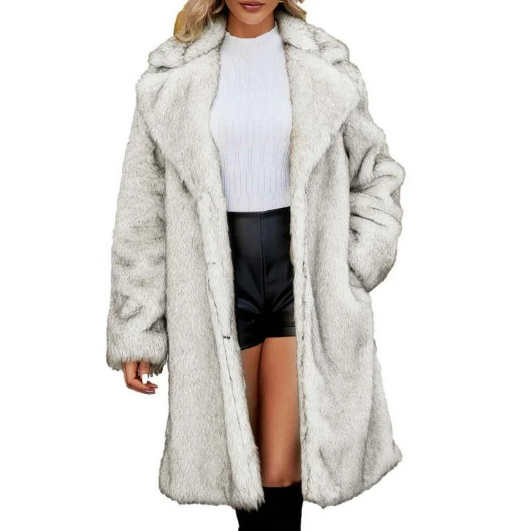 ZQUUVOU Women's Long Faux Fur Coats Oversized Fluffy Large Lapel Jacket Long Sleeve Furry Coats W... | Walmart (US)