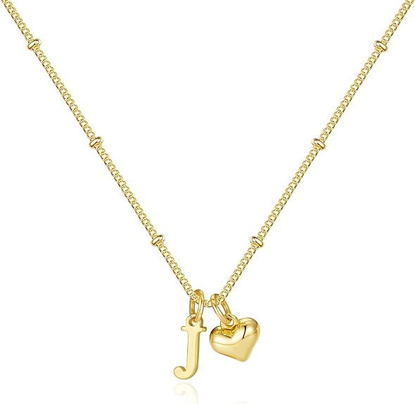 M MOOHAM Valentines Day Gifts - Heart Initial Necklace for Women Girls, 14K Gold Plated Letter A-... | Amazon (US)