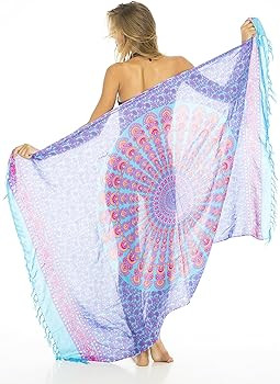 Back From Bali Womens Sarong Beach Swimsuit Bikini Cover up Wrap Peacock & Clip | Amazon (US)