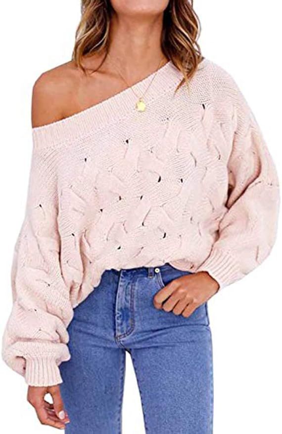 Huaxiafan Women's Casual Sexy Off Shoulder Loose Batwing Sleeve Pullover Sweater Knit Jumper | Amazon (US)