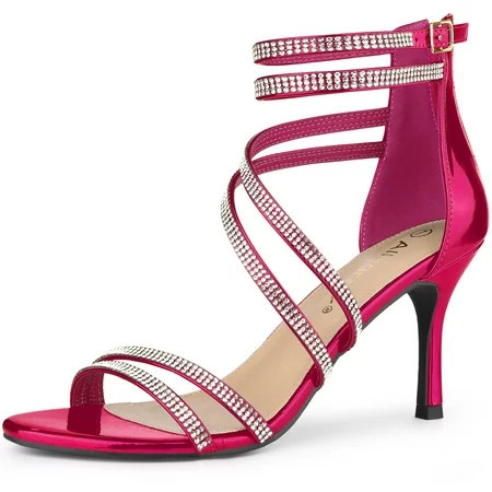 DARING DIVA Women's Ankle Strap Rhinestone Stiletto Heels Sandals Hot Pink 6 | Walmart (US)
