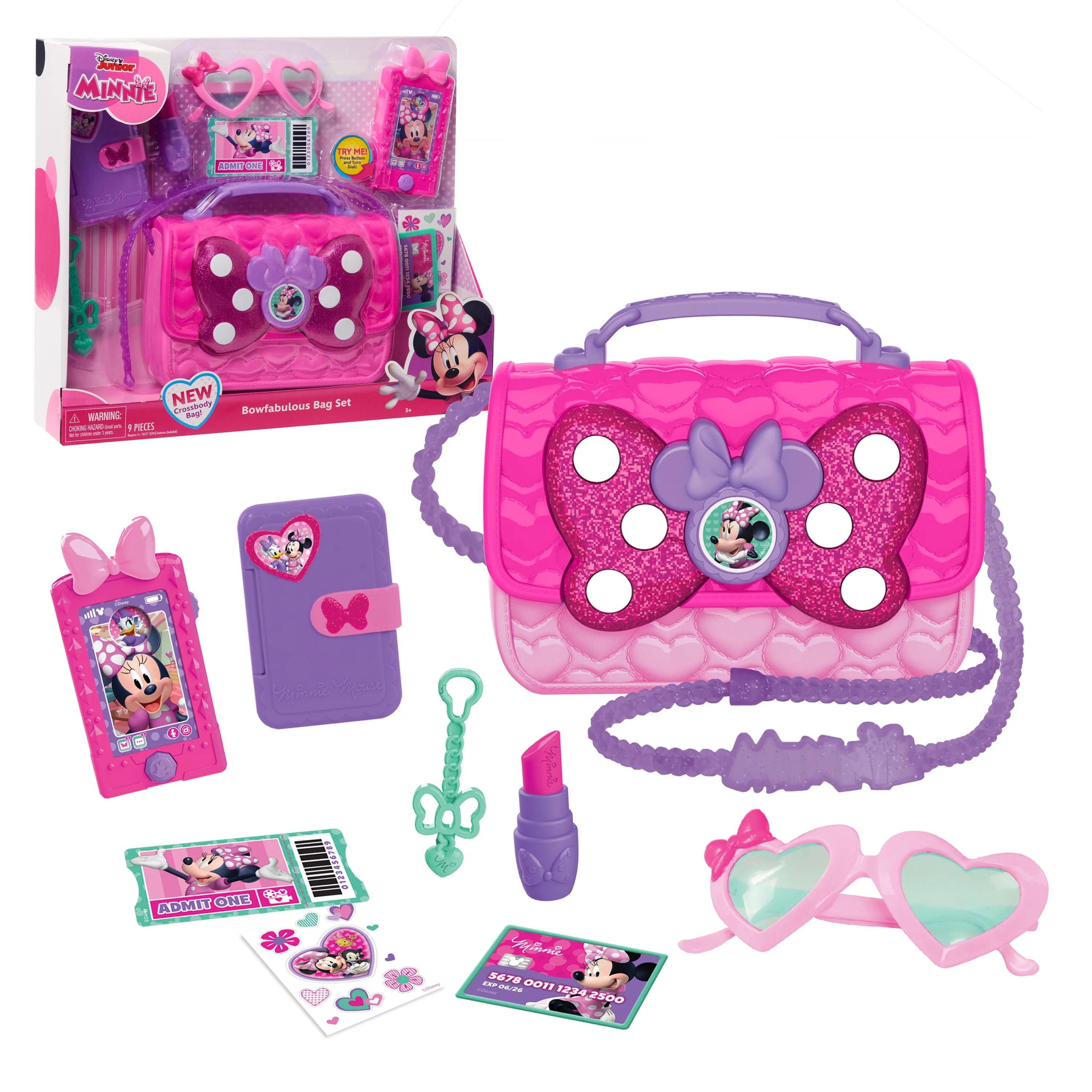 Just Play Disney Junior Minnie Mouse Bowfabulous Bag Set, 9-pieces, Dress Up and Pretend Play, Ki... | Walmart (US)