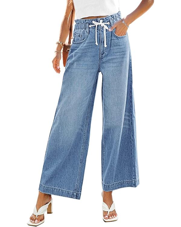 GRAPENT Wide Leg Jeans for Women Stretch High Wasited Elastic Waist Bell Bottom Baggy Y2K Pants | Amazon (US)