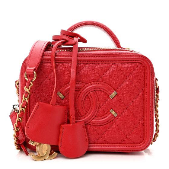Caviar Quilted Small CC Filigree Vanity Case Red | FASHIONPHILE (US)
