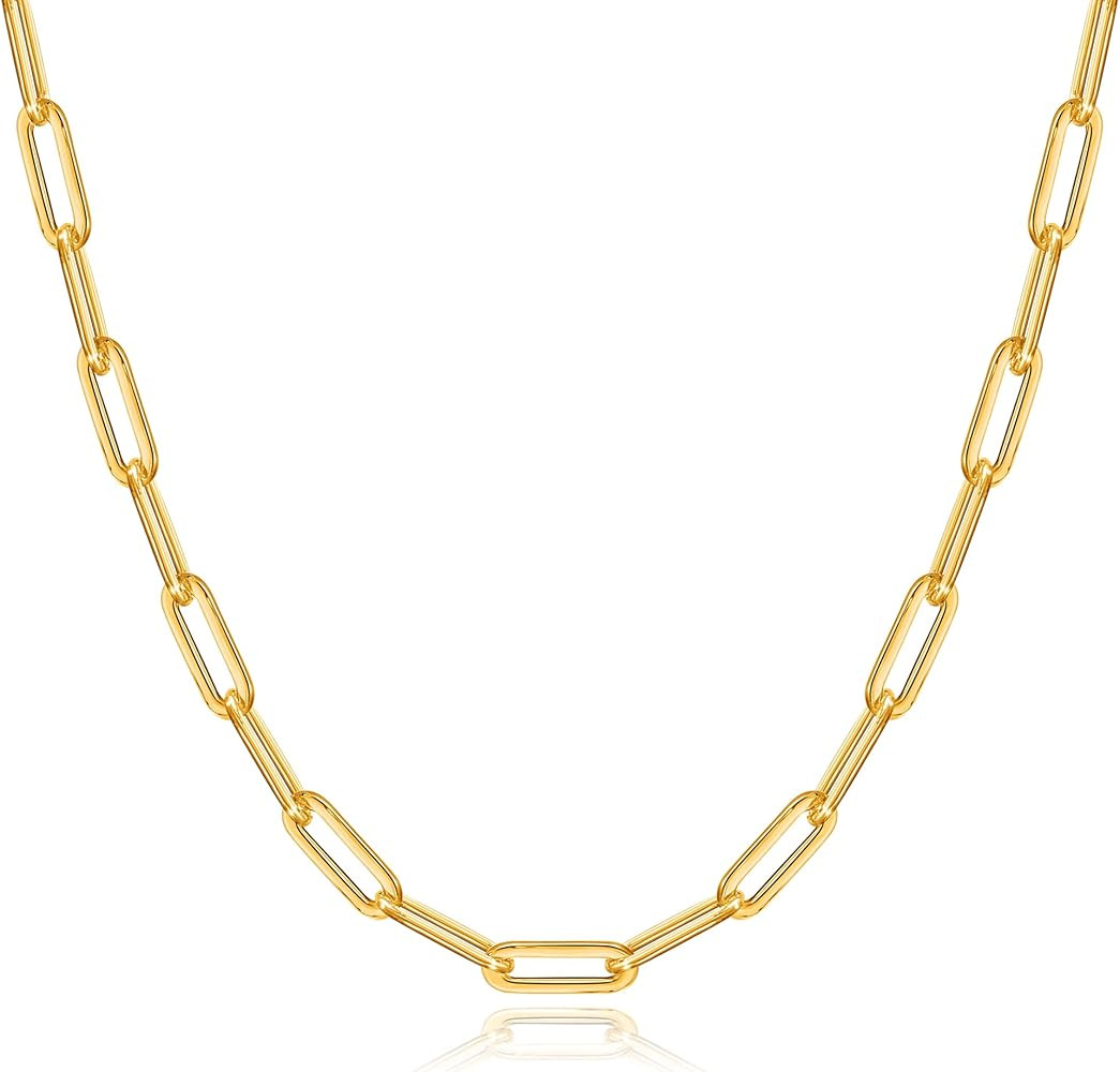 OCHCOH 14K Gold Over 2.5/3/4/5mm 925 Sterling Silver Clasp Paperclip Chain Necklace for Women Gol... | Amazon (US)