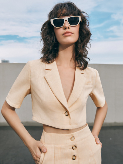 SHEIN Single Button Crop Blazer | SHEIN