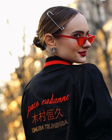 Paco Rabbane outfit and accessories 💔 Red sunglasses and black silk bomber!

#LTKunder100 #LTKstyletip #LTKFestival