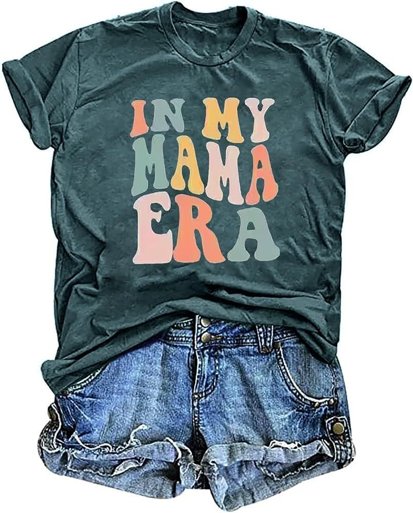 Mama Shirt Women Funny Letters Print Mother's Day Graphic Tees in My Mama Era Shirt Mom Life Casu... | Amazon (US)