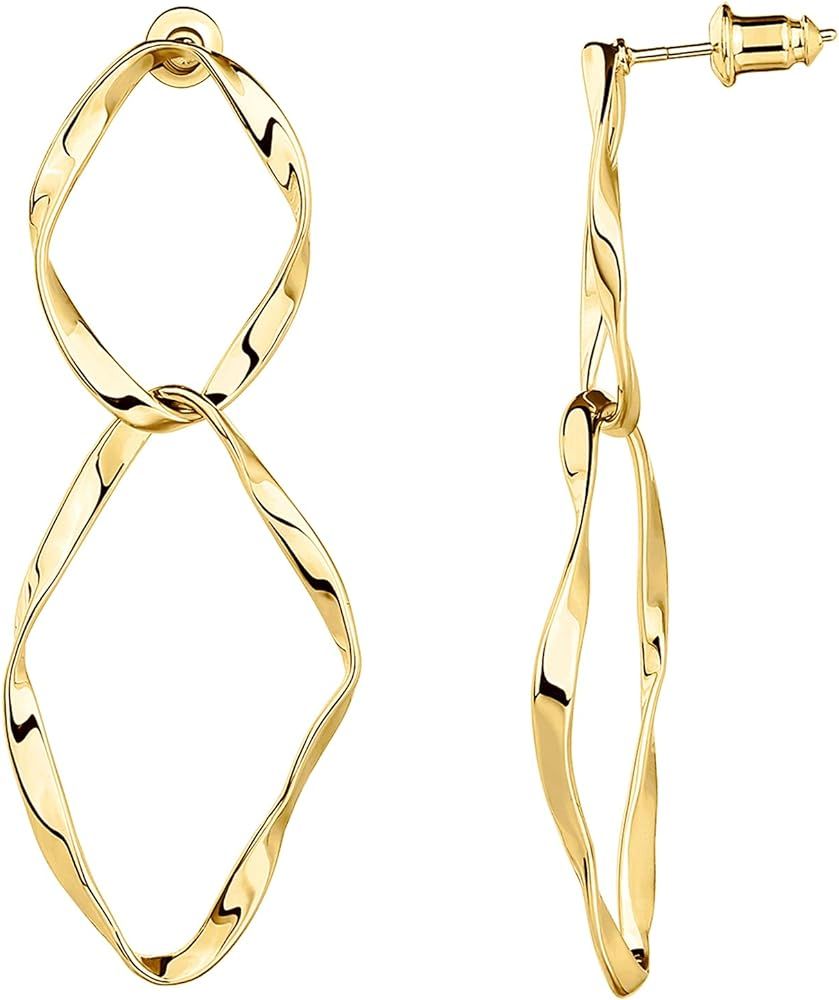 PAVOI 14K Gold Plated Dangle Earrings for Women | Infinity Cute Hanging Hoop Earrings | Amazon (US)