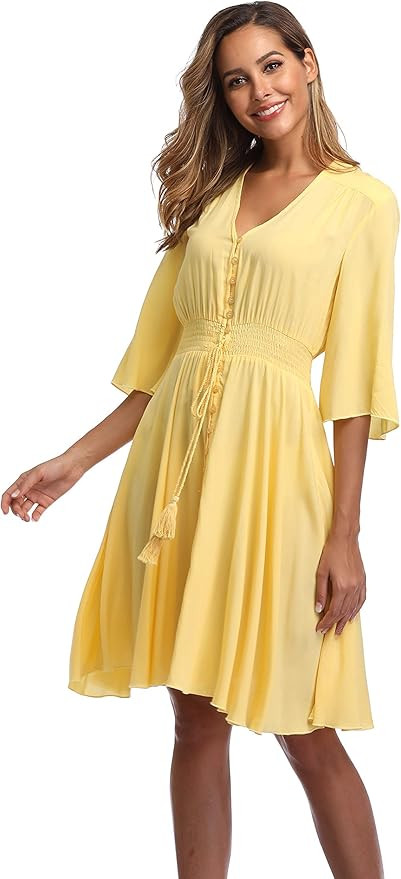 VintageClothing Women's Floral Sundresses Flowy Boho Summer Beach Dress Button Up | Amazon (US)