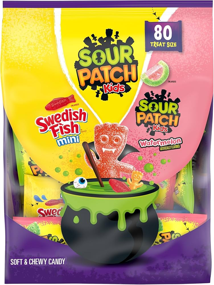 SOUR PATCH KIDS and SWEDISH FISH Mini Soft & Chewy Halloween Candy Variety Pack, Bulk Candy, 80 T... | Amazon (US)