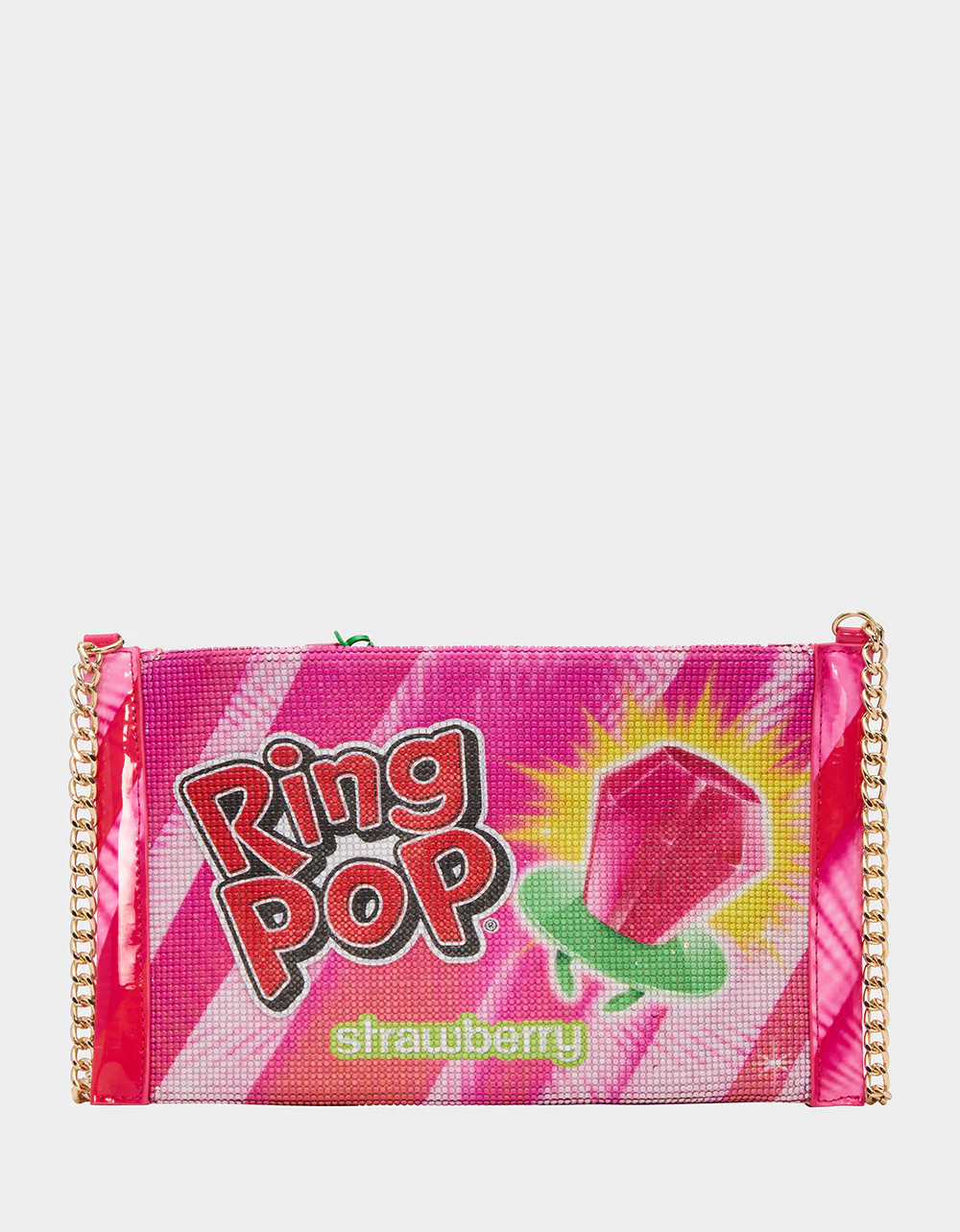 RING POP® PARTY POUCH PINK Women's Clutch Chain Strap Crossbody Handbag | Betsey Johnson