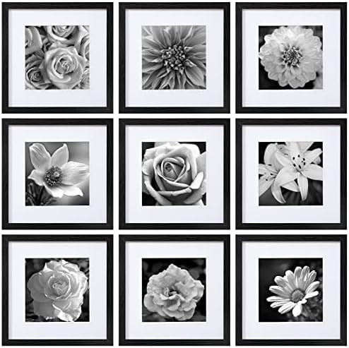 eletecpro 12x12 Picture Frames Black Set of 9, Wooden Square Frame Displays 8x8 With Mat and 12x1... | Amazon (US)
