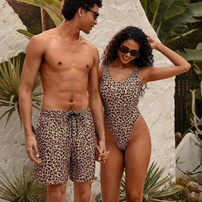 Men's Leopard Print Drawstring Waist Fashionable Beach Shorts | SHEIN