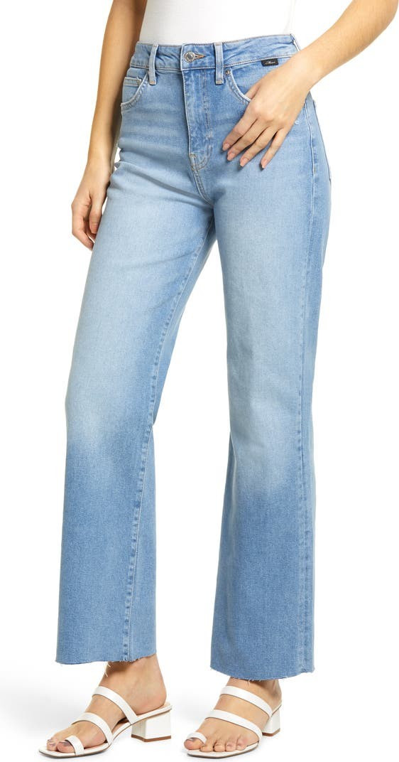 Mavi Victoria High Waist Distressed Raw Hem Wide Leg Jeans | Nordstrom