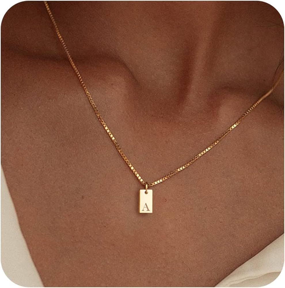 Initial Necklaces for Women 14K Gold Plated Letter Necklace Dainty Gold Name Necklace Personalize... | Amazon (US)