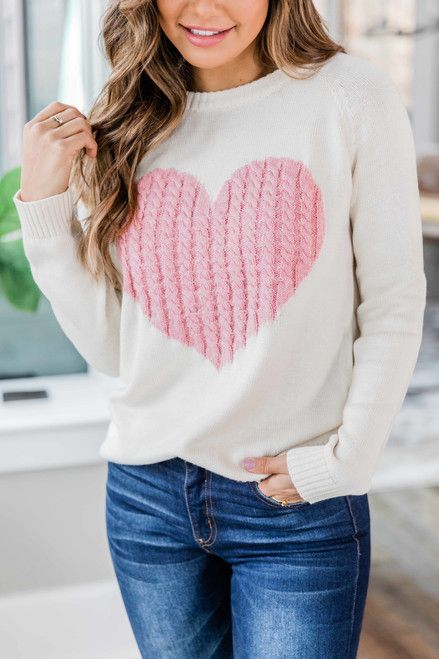 Dearest Hearts Pink Sweater | The Pink Lily Boutique