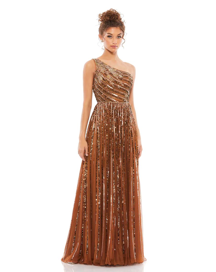 Embellished One Shoulder A-Line Gown | Mac Duggal
