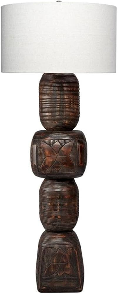 MAKLAINE Hand-Carved Mango Wood Totem Floor Lamp, Natural Linen Shade, Artisan Mango Wood Base, U... | Amazon (US)