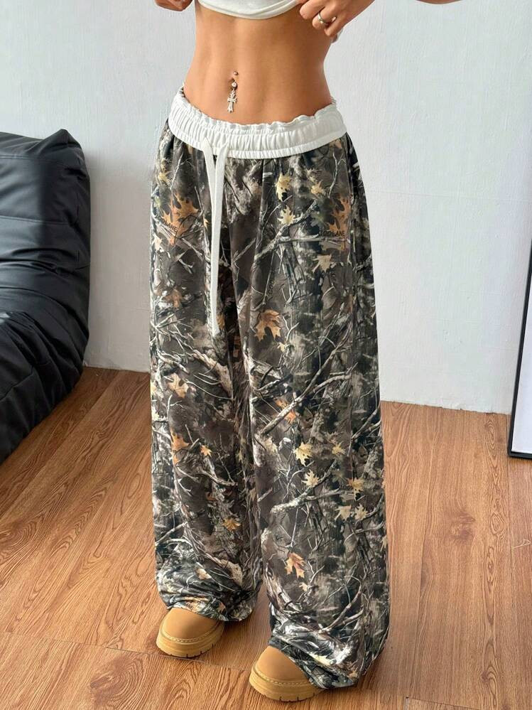 Coolane Casual Minimalist Fashionable Branch Pattern Loose Long Pants, Suitable For Summer Spring... | SHEIN