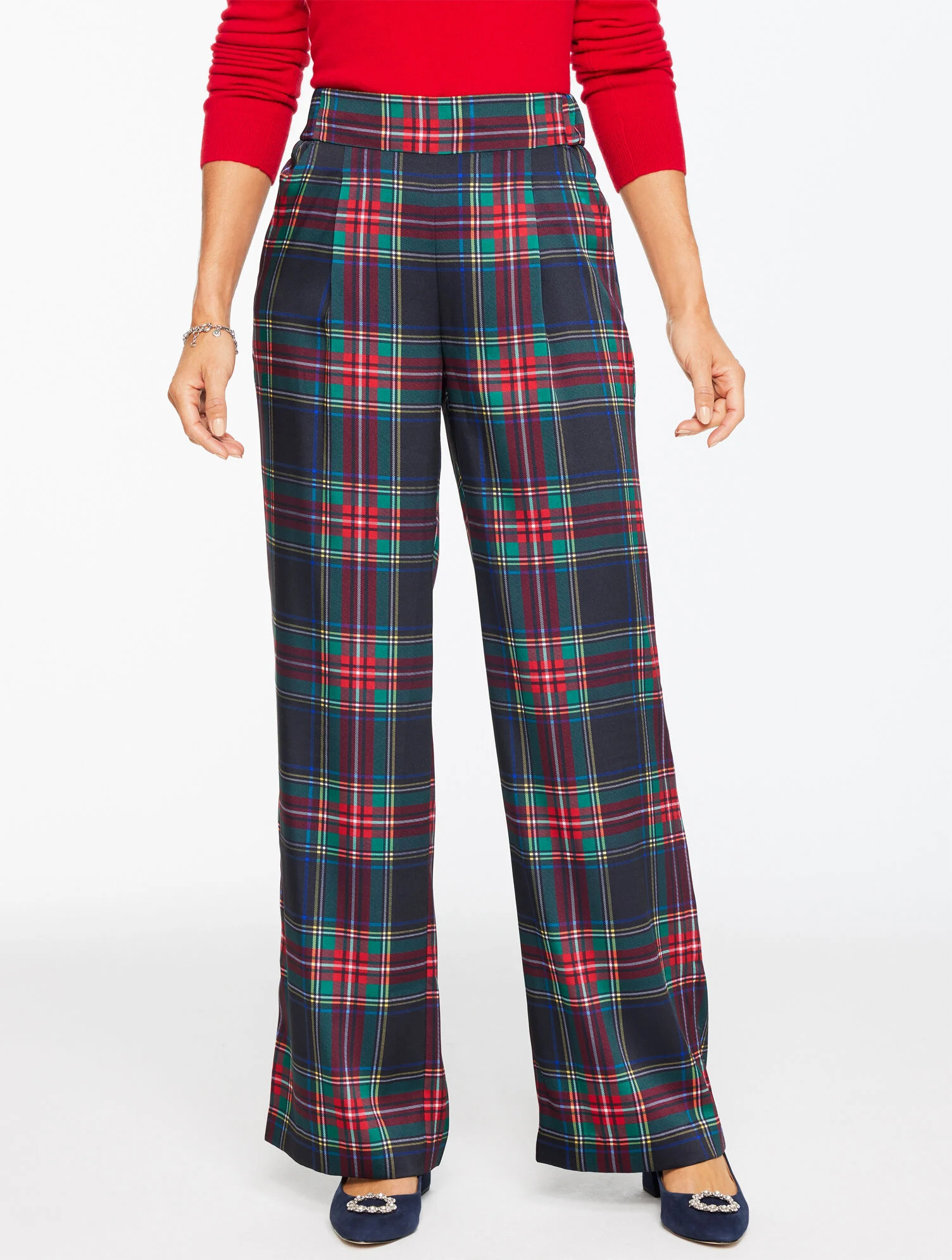 Wide Leg Pull-On Pants - Jolly Tartan | Talbots