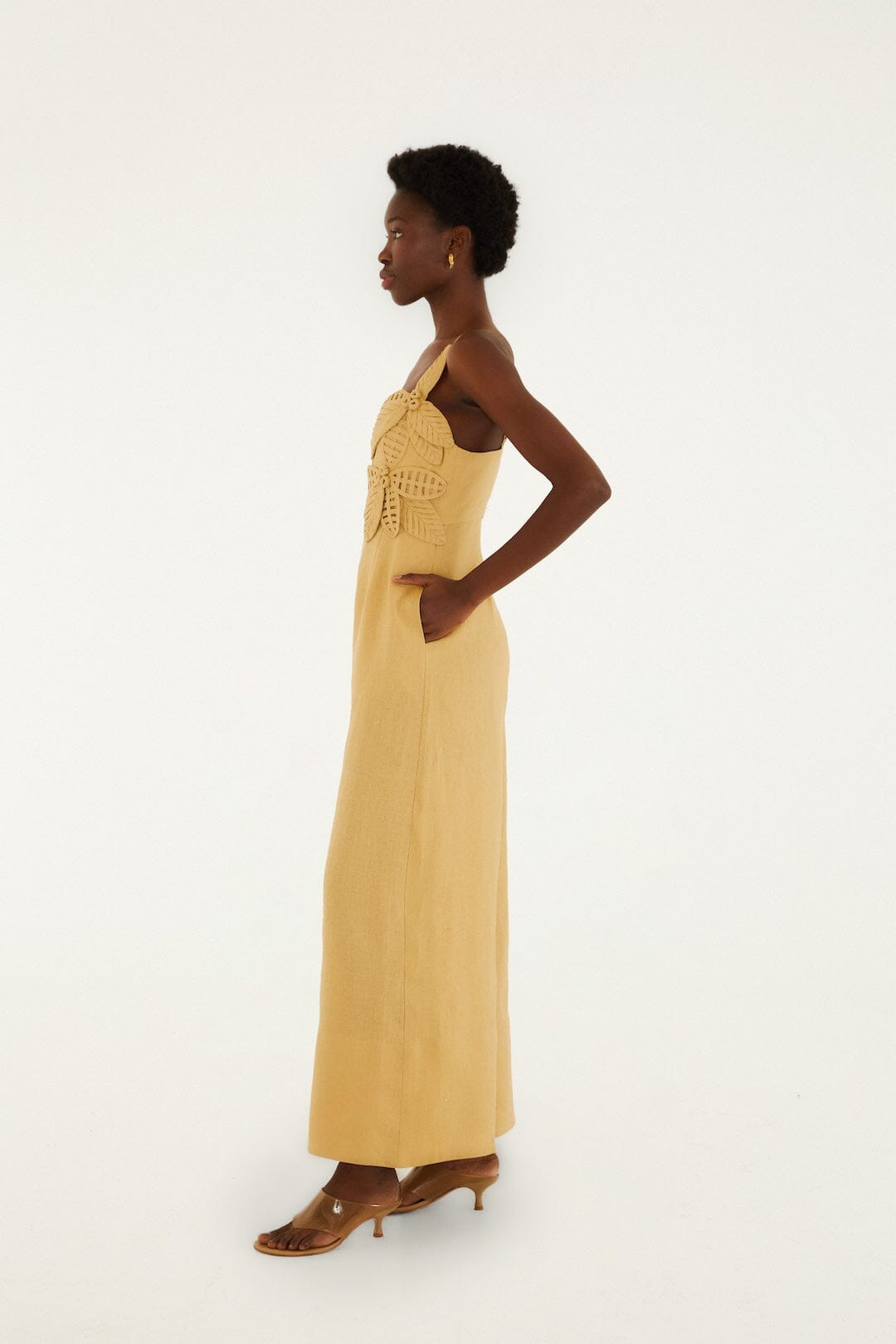 Sand 3d Flowers Euroflax Premium Linen Jumpsuit | FARM Rio | FarmRio (US)