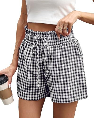 Womens Ruffle Waist Boxer Cotton Pajama Shorts with Pockets Lounge Sleep Beach Summer Casual Ging... | Amazon (US)